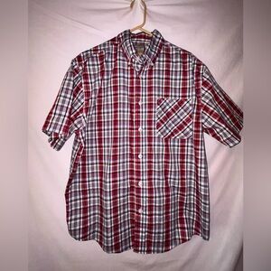 Red and White Casual Button Down Shirt with Plaid Design